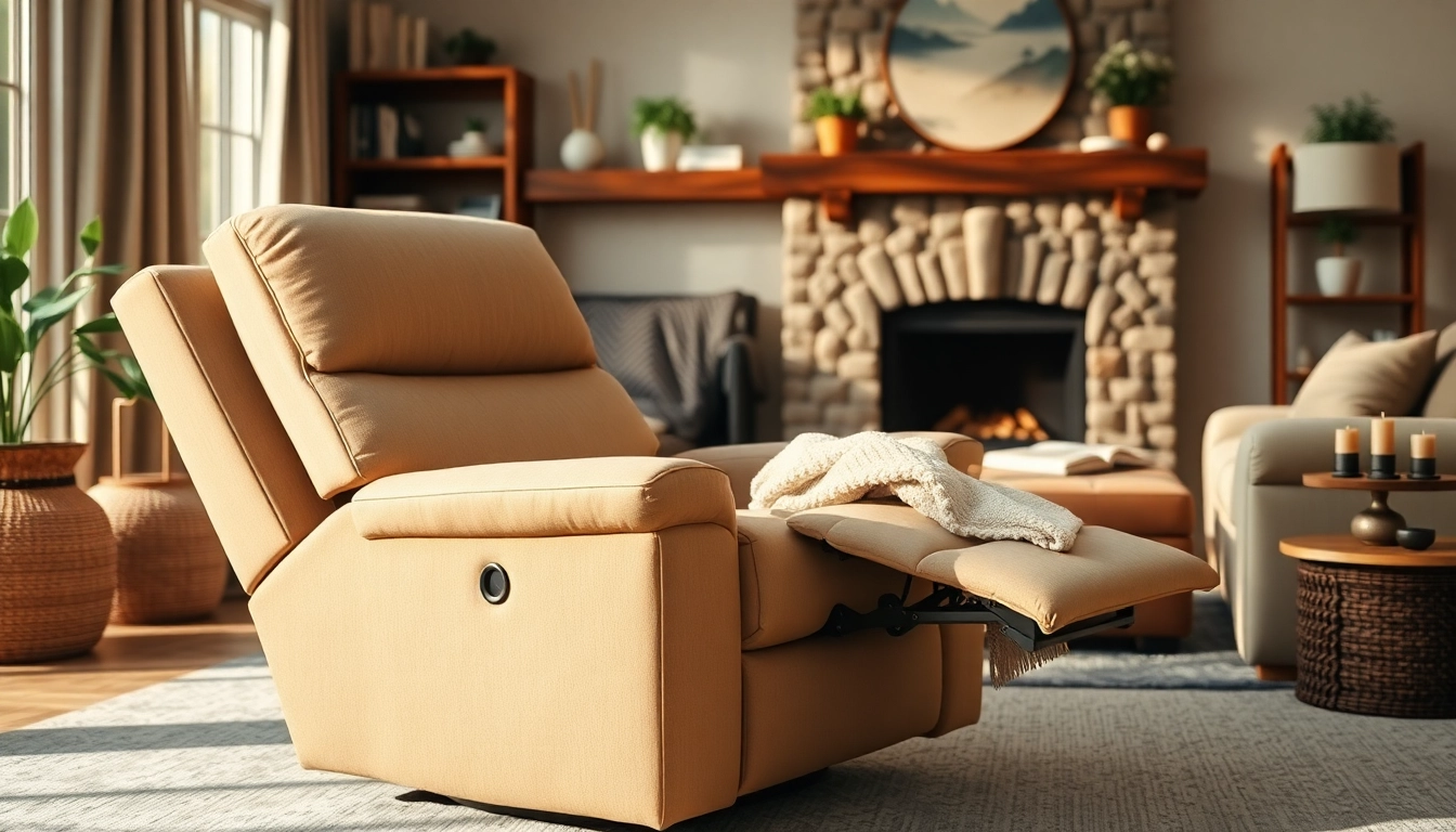 Enjoying comfort in a stylish power lift recliner nestled in a warm living room.