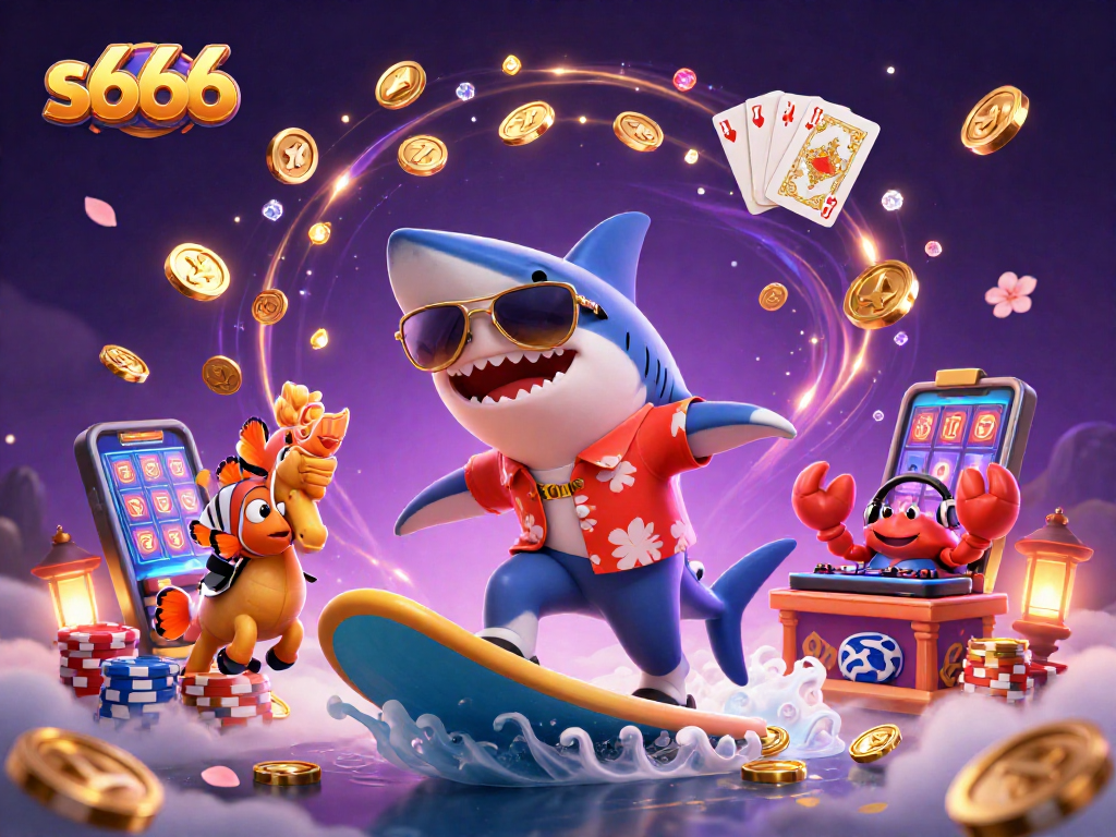Engage in thrilling gaming adventures with s666, featuring cartoon characters amidst a flurry of casino excitement.