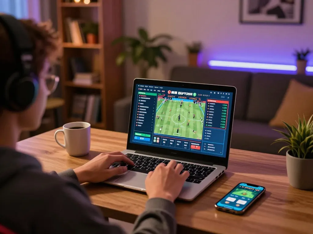 Engaging a betting strategy using 1gom on a laptop for online sports betting