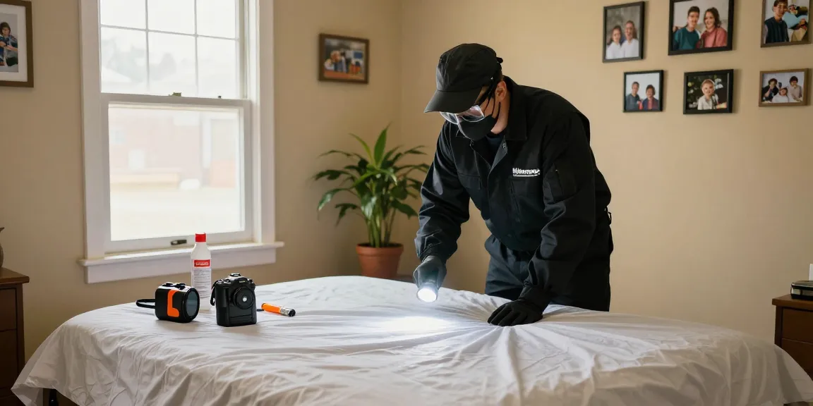Bed bug exterminator in Milwaukee inspecting a home with professional tools.