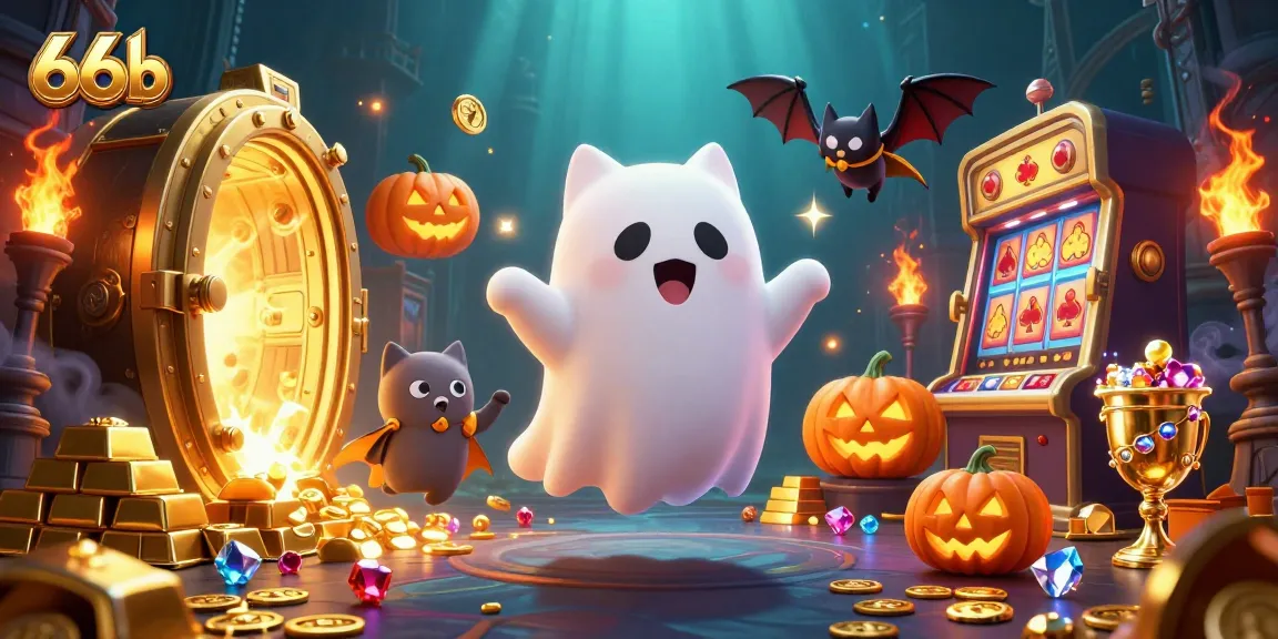 Experience thrilling gameplay with 66b’s ghost cat in a vibrant casino atmosphere surrounded by treasures.