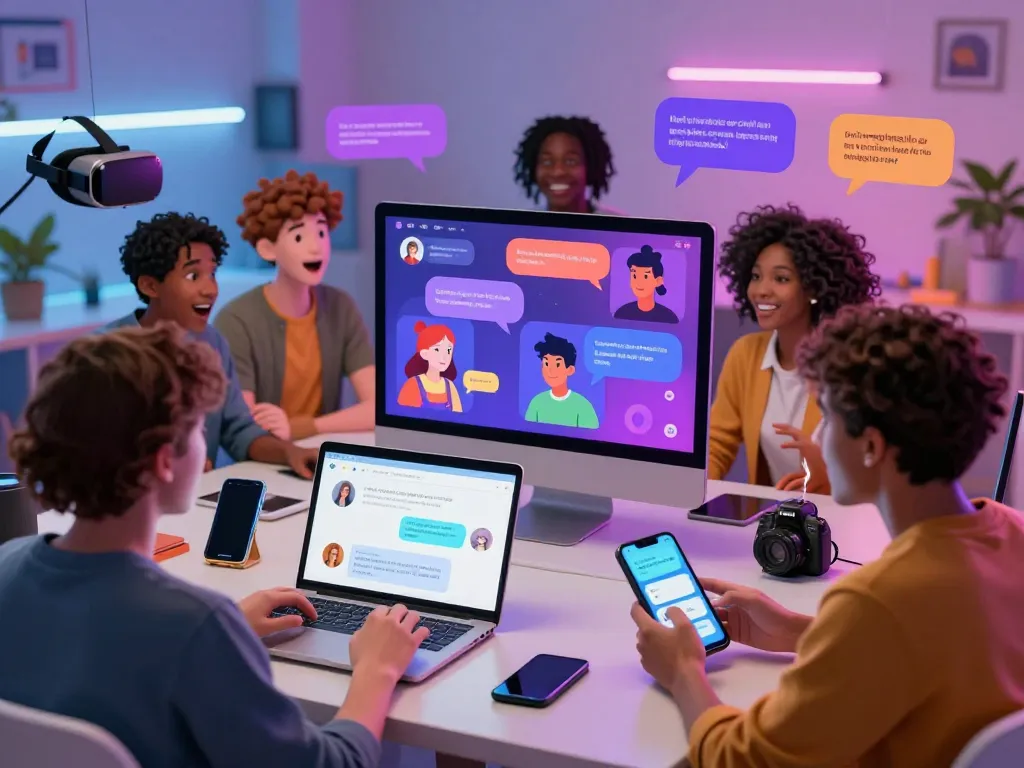 Engaging online NSFW chat AI scene illustrating diverse users enjoying interactive conversations on the Crushon platform.