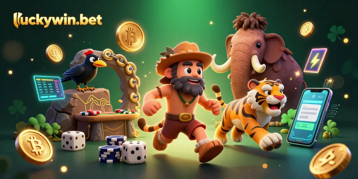 Experience thrilling gaming action with luckywin-bet as prehistoric characters engage in vibrant casino activities.
