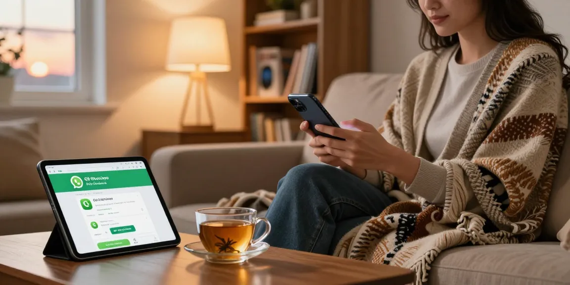Cozy living room scene with smartphone user exploring gb whatsapp download on a modern device.