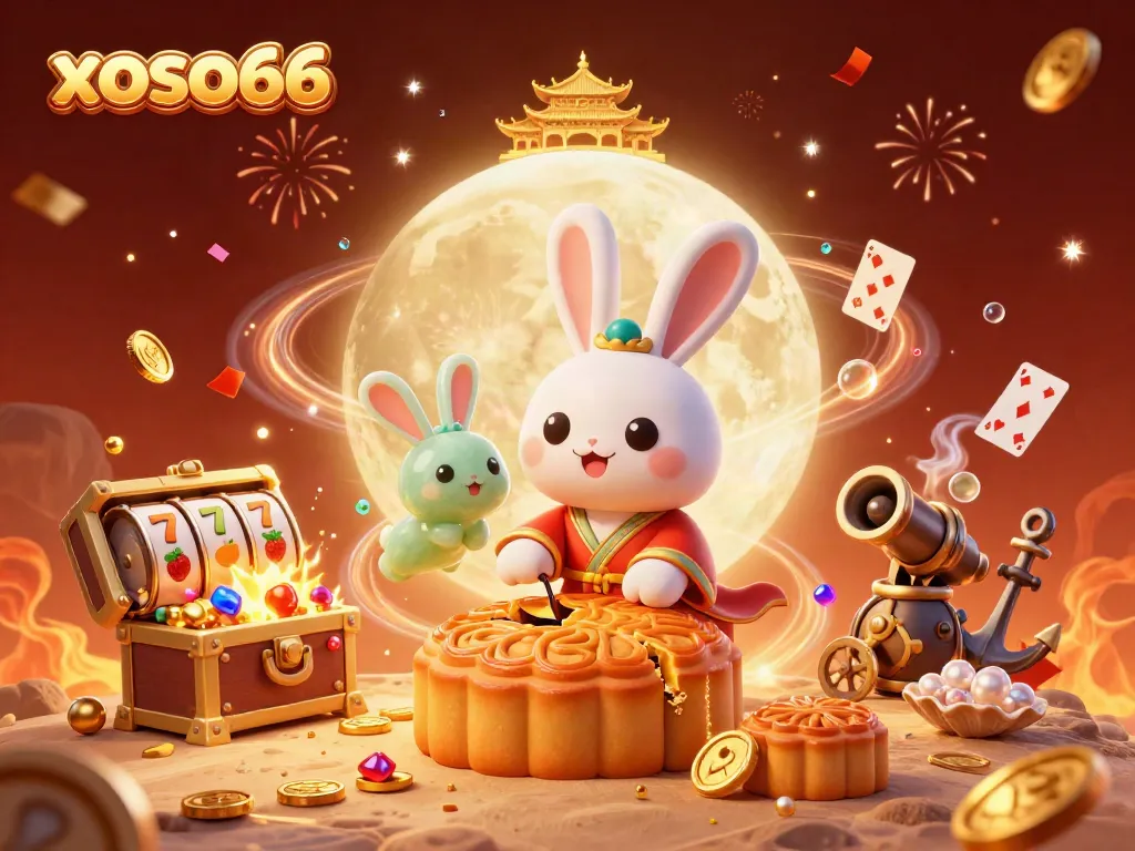 Experience thrilling gaming with xoso66 as the moon rabbit reveals poker chips from golden mooncakes.