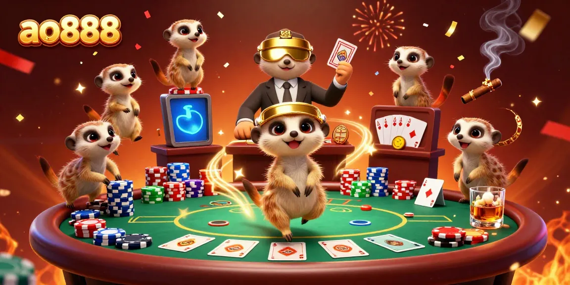 Experience the thrill of ao888 with meerkats in a vibrant casino scene.