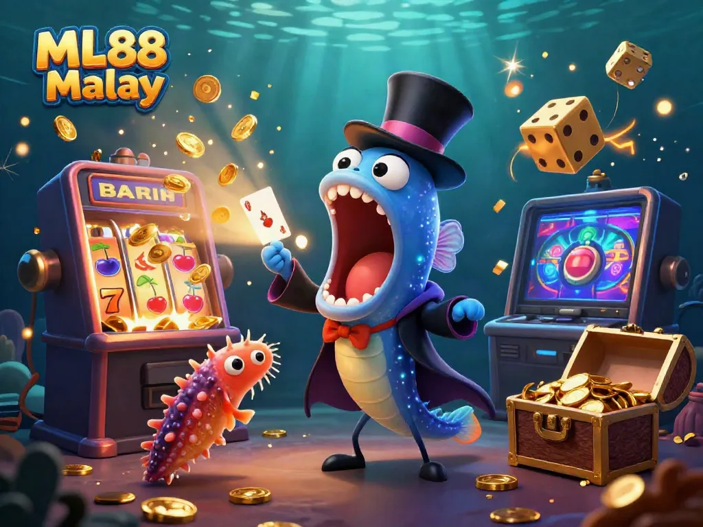 Experience the thrilling world of ML88 Malay with this vibrant 3D casino scene showcasing card tricks and jackpots.