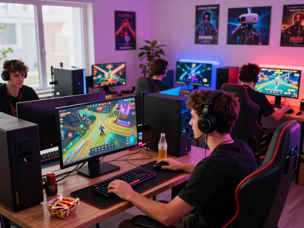 Engaged player enjoying Gavn99 gaming experience in a vibrant home office.
