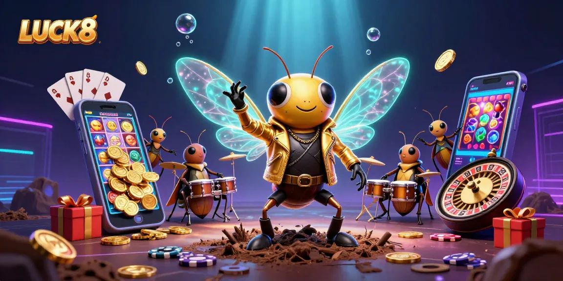 LUCK8 showcases an electric rock star scene with vivid casino elements and vibrant animation.