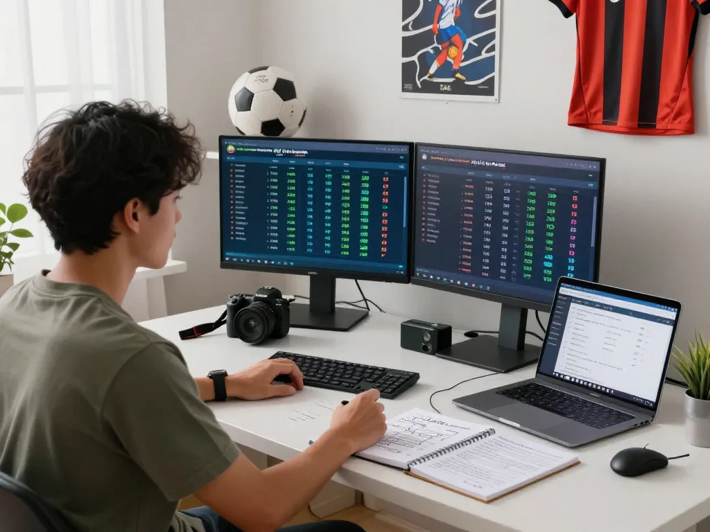 Analyzing tỷ lệ kèo nhà cái 5 in a modern home office for effective sports betting strategies.