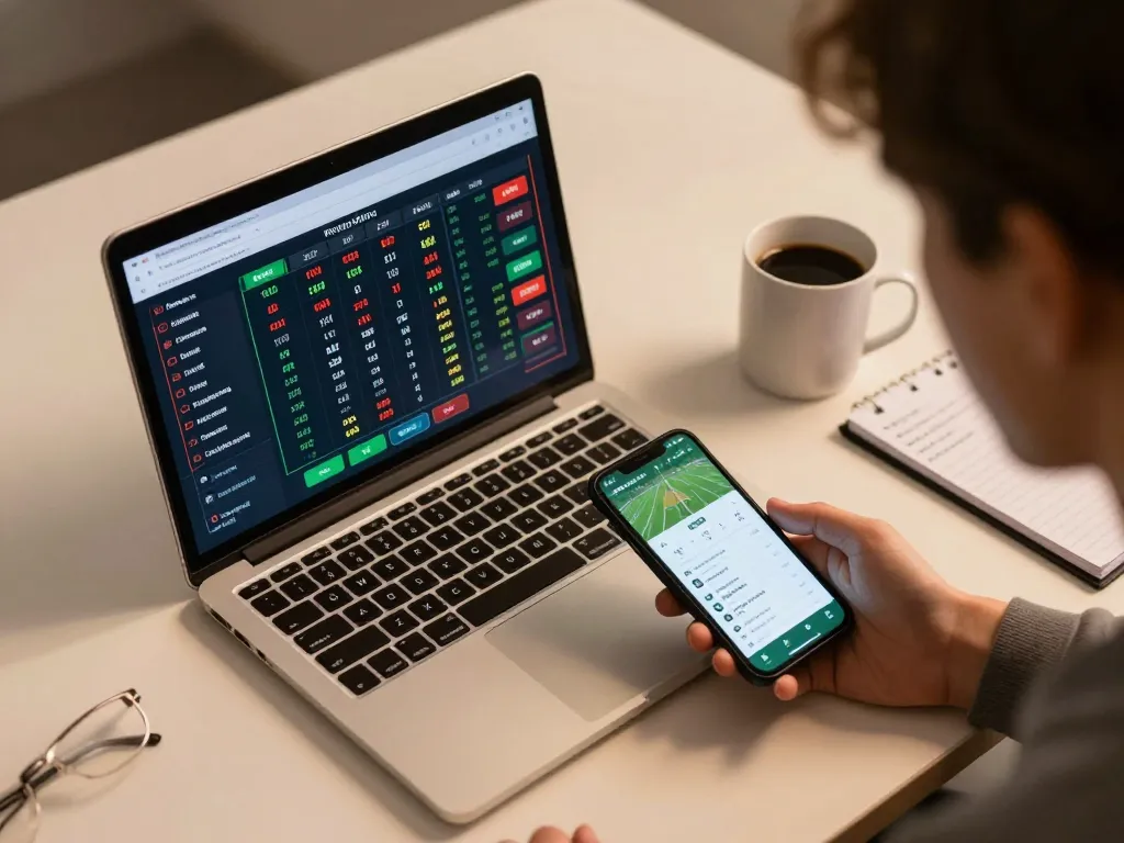 Engaging in sports betting online via laptop, exploring odds while managing bankroll effectively using Link vào BET168.
