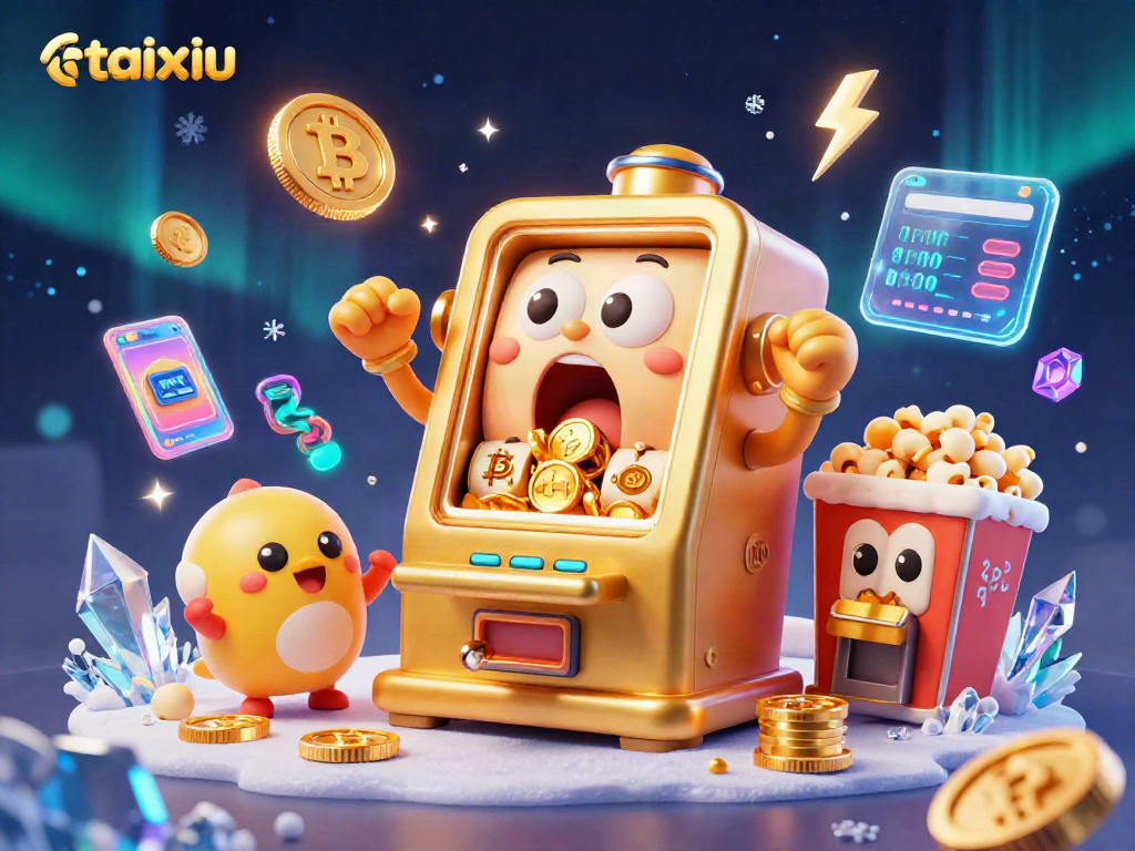 Engage in taixiu action with animated slot machines celebrating a jackpot win amidst vibrant casino elements.