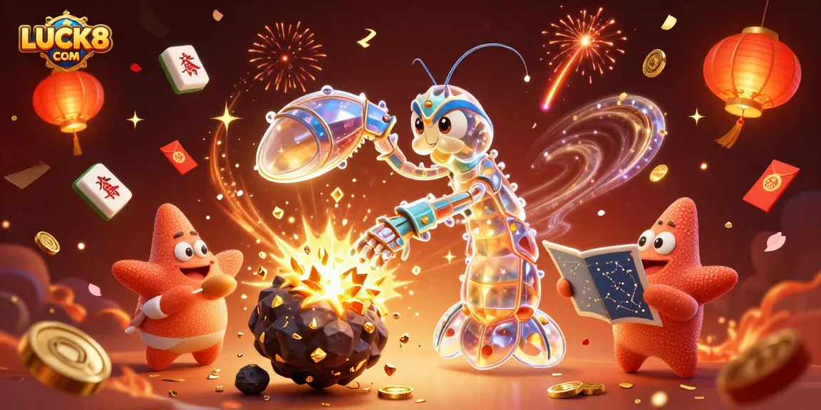 Experience LUCK8 COM with a vibrant 3D casino scene filled with fortune elements and celebrations.