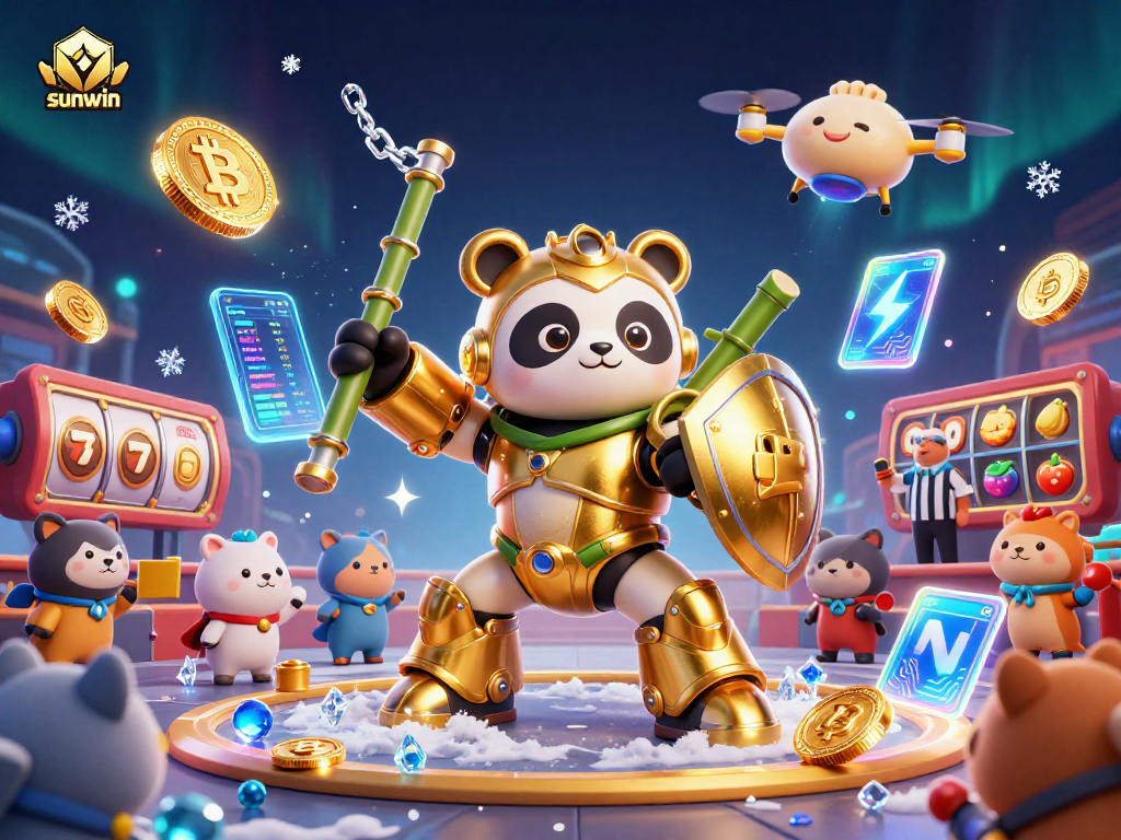 Engage with sunwin's dynamic slot gameplay, featuring 3D mech-suit panda and crypto elements.