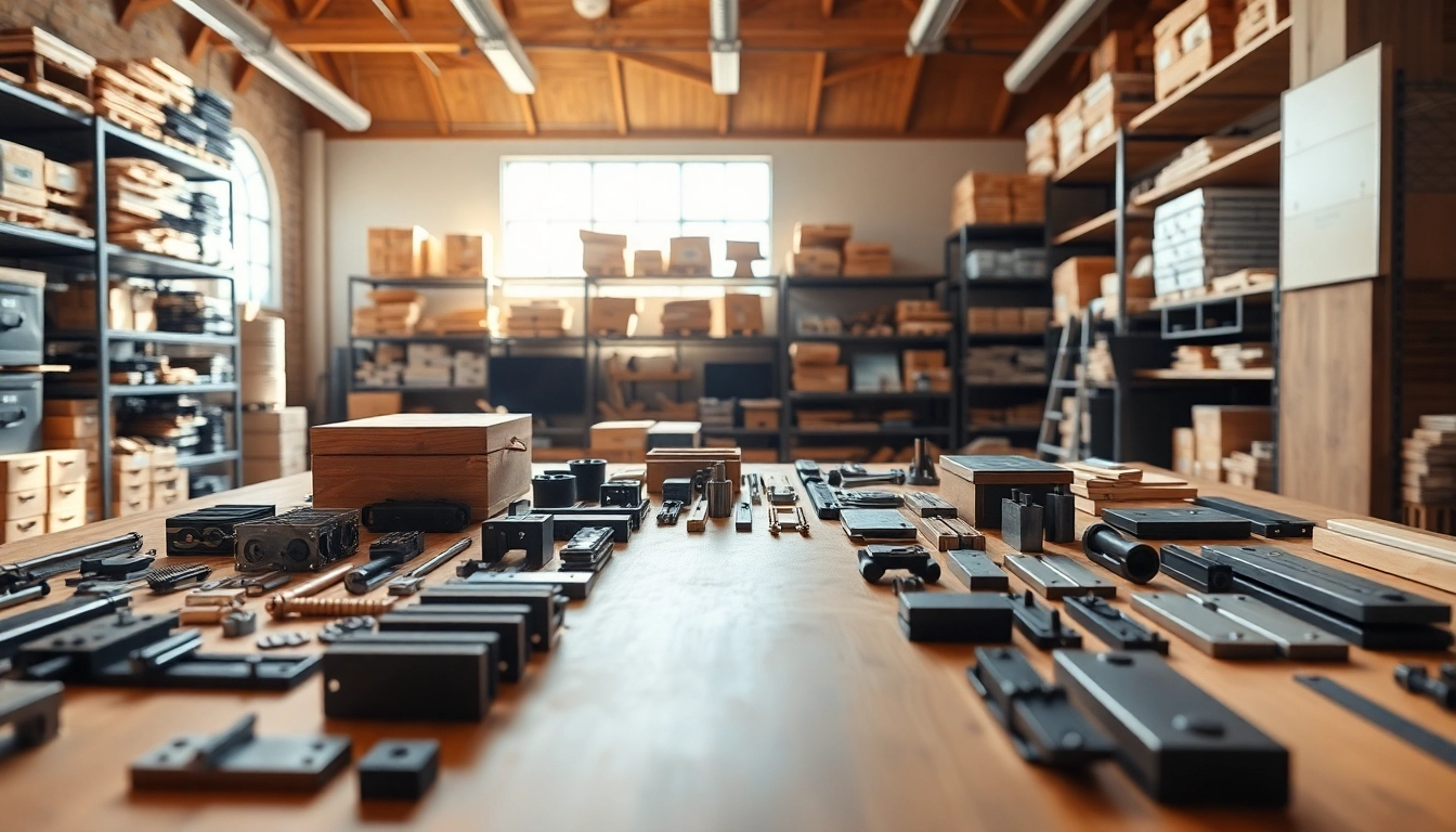 Furniture hardware manufacturers displaying various types of hardware components in a professional workspace