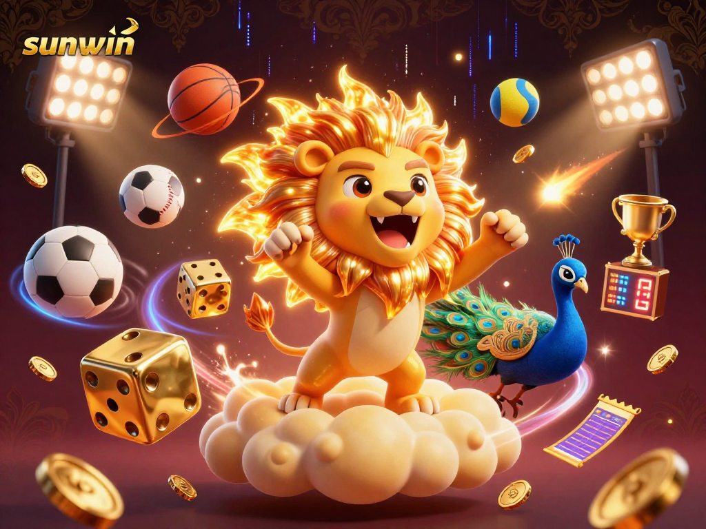 Experience thrilling bets with sunwin as the triumphant sun lion and golden dice dominate the cosmic casino scene