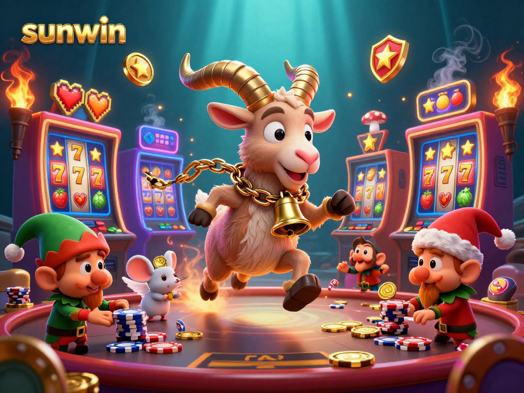 Win big at sunwin with Krampus and festive gremlins in a vibrant casino setting.