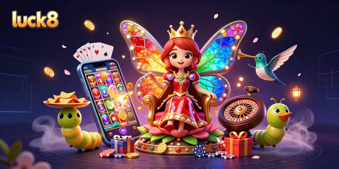 Experience fun at luck8 with a colorful slot game explosion and enchanting casino characters.
