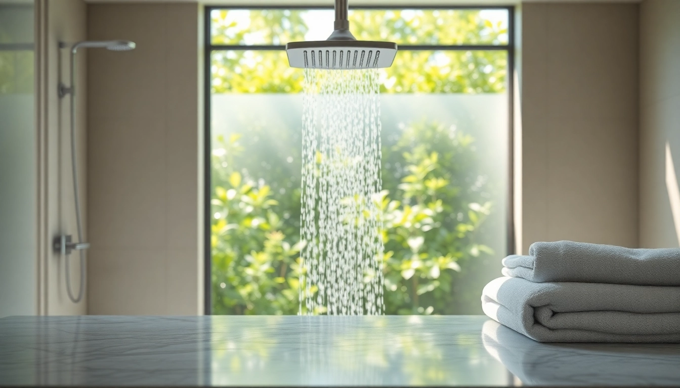 Experience the luxury of elegant showers with a stunning rain showerhead and serene surroundings.
