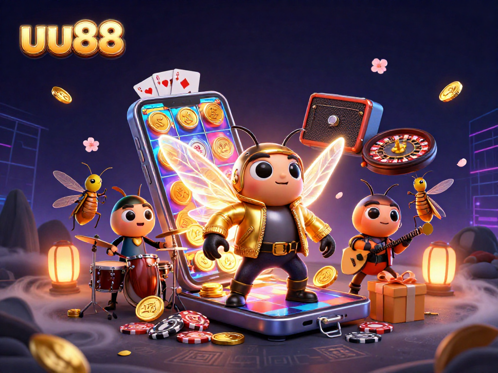 uu88 rock star illustrates the thrill of online gaming with a vibrant casino scene filled with excitement