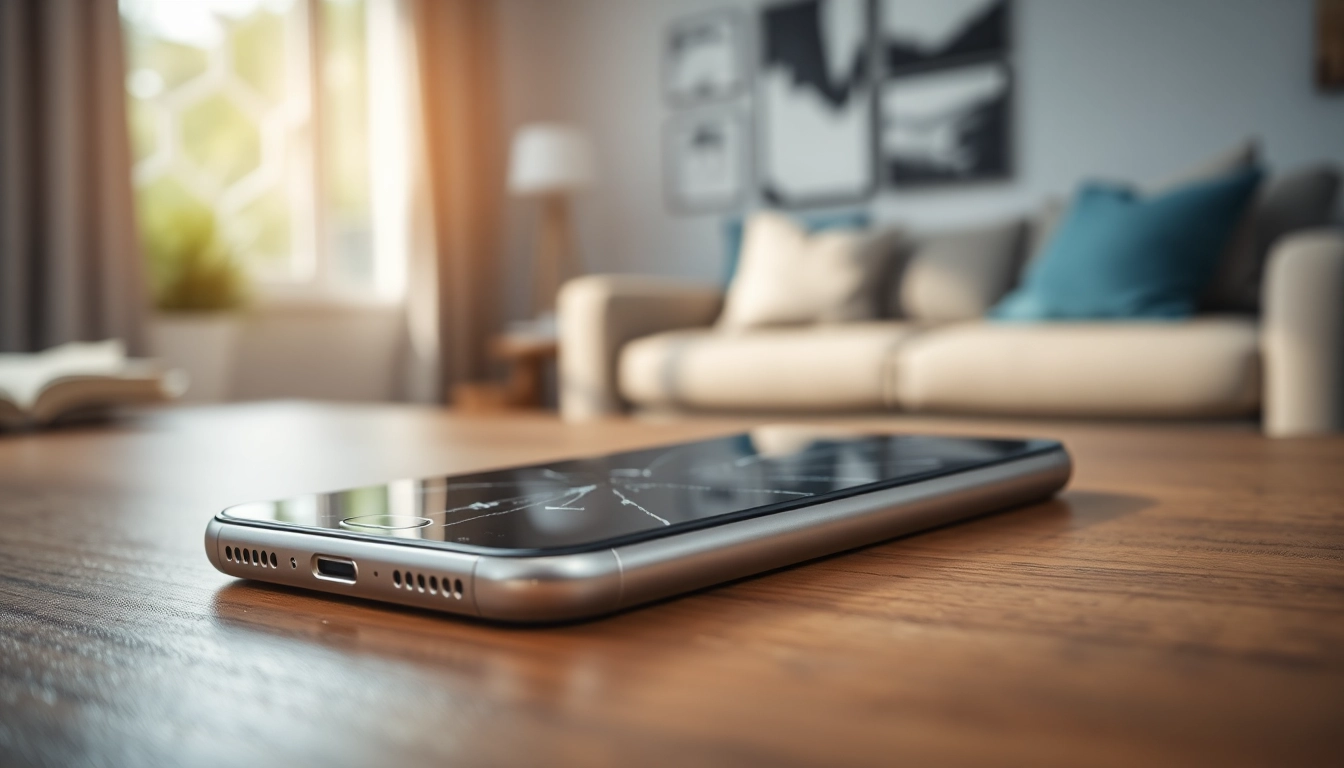 Evaluate broken iPhone cash value on a stylish desk with a cracked iPhone.