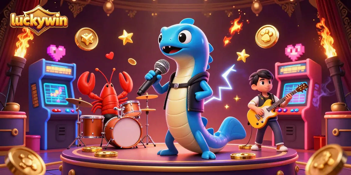 Experience excitement at Luckywin, featuring a DJ eel and band in a vibrant casino scene.