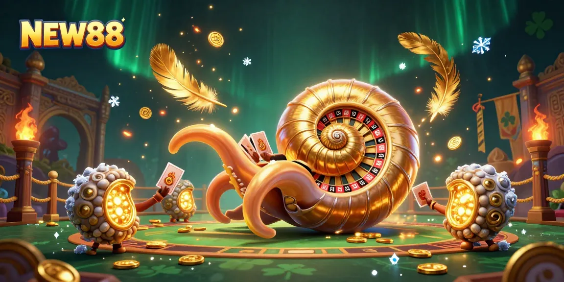 Experience the exciting world of NEW88 with a glowing nautilus roulette and vibrant casino elements.