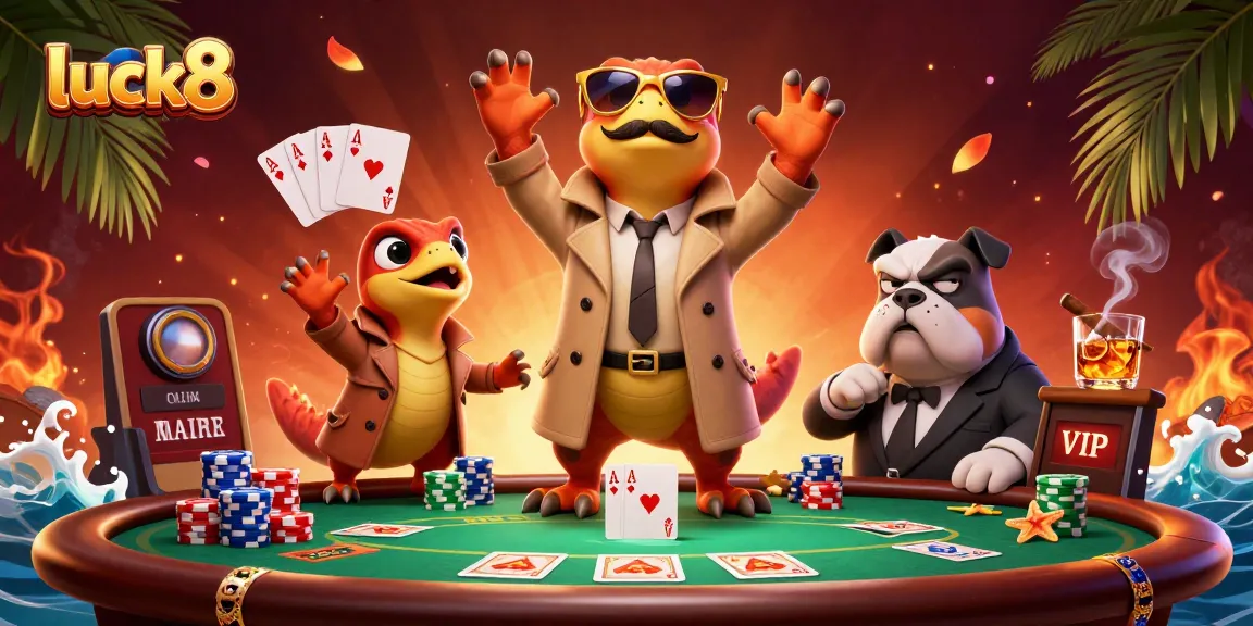 Experience fortune at luck8 as raptors hilariously attempt VIP entry at a vibrant casino.