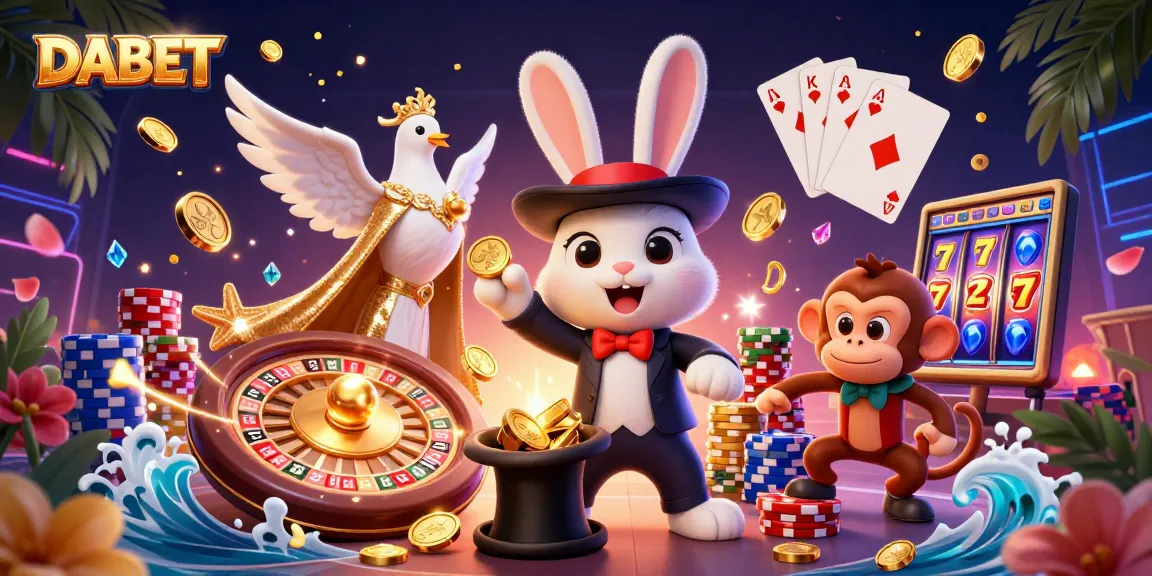 DABET players enjoy rich gaming experiences with 3D casino elements including coins and poker chips.