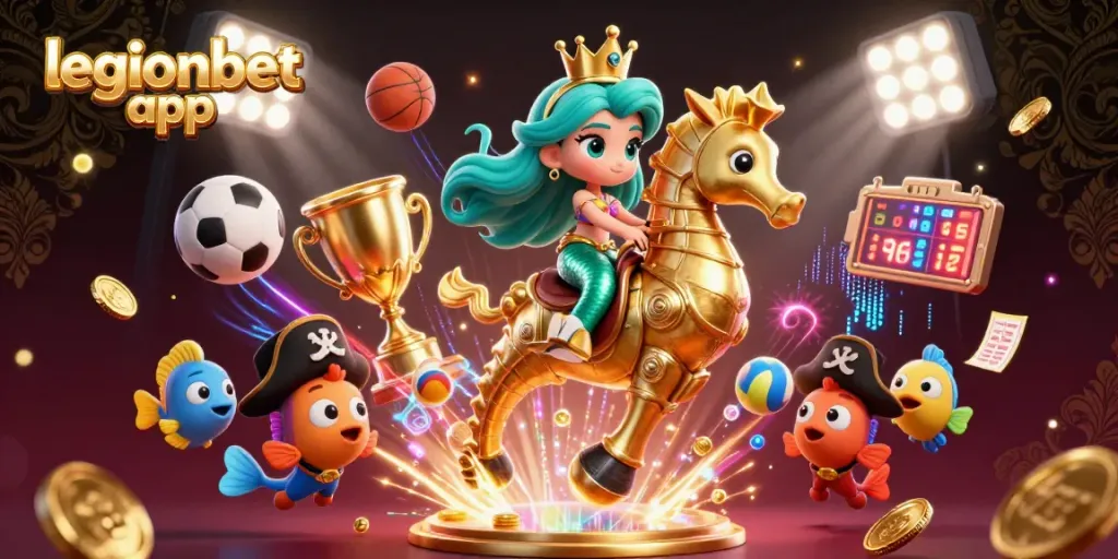 Engage with the legionbet app featuring a dynamic 3D montage of winning moments in a vibrant casino scene.