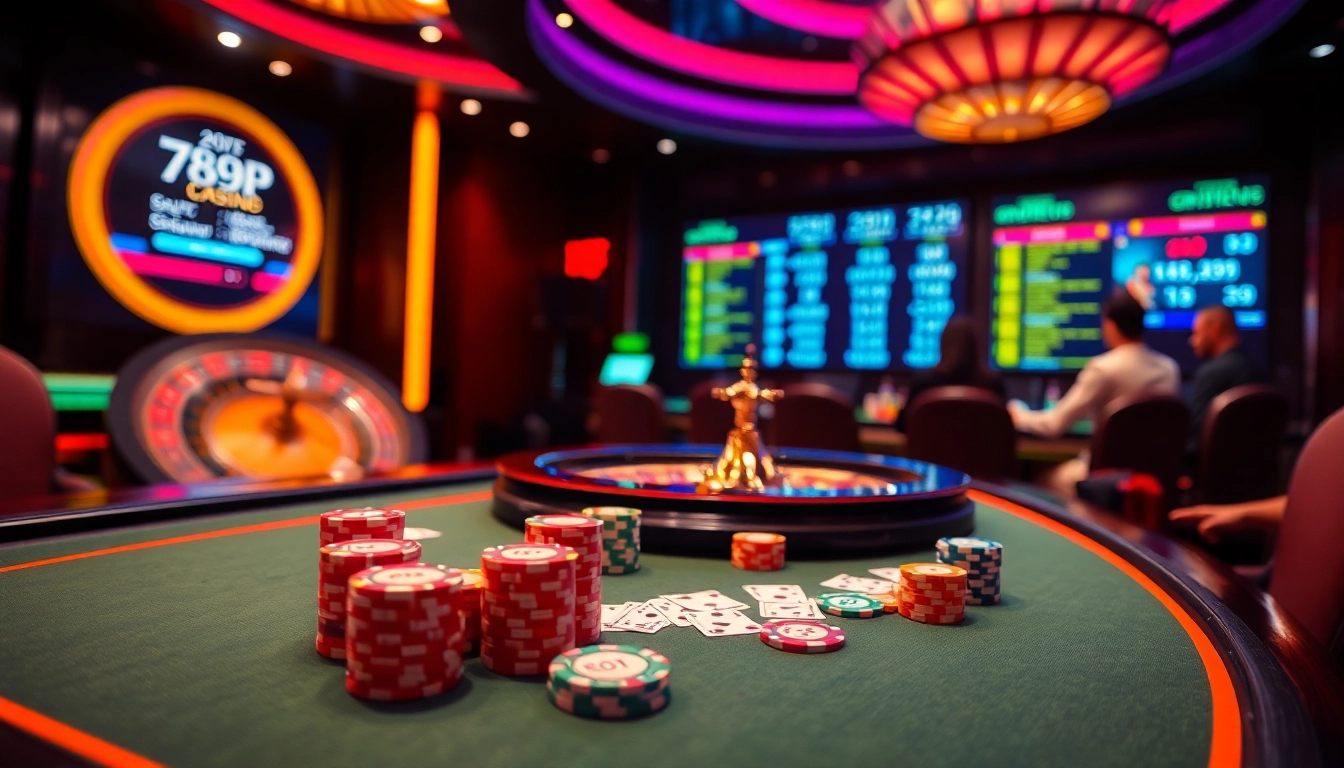 Experience the excitement of betting at 789P's vibrant casino with animated poker games and roulette.