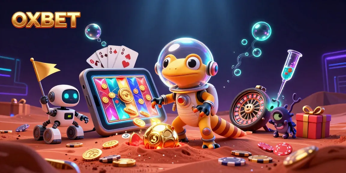 Experience thrilling gameplay at OXBET with a vibrant casino scene featuring a Martian gecko and dynamic gaming elements.