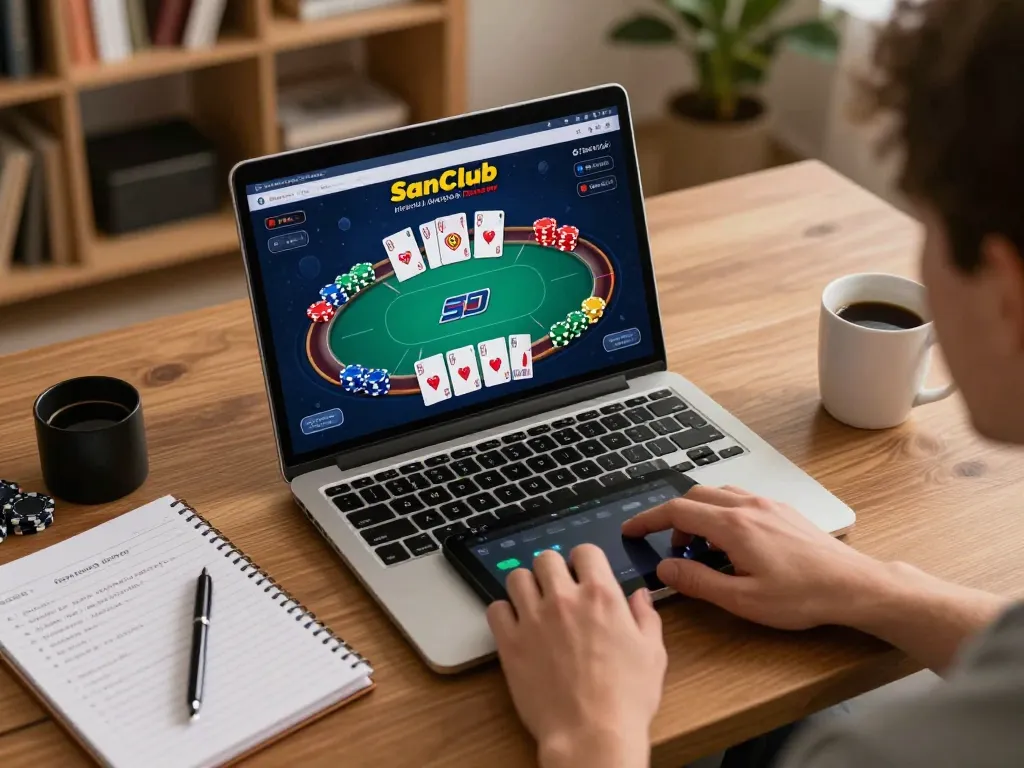 Join the Sanclub online poker action with strategic gameplay in a cozy at-home setting.