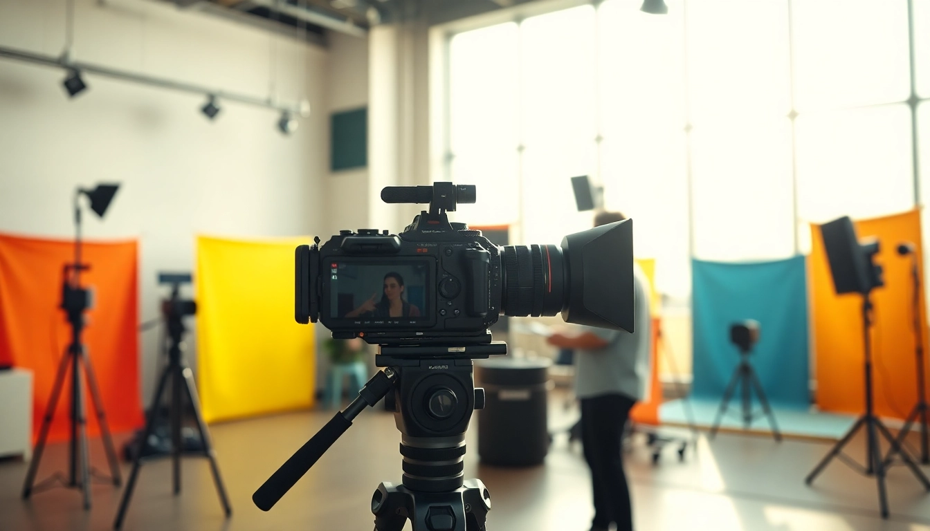 Video Production session with a professional videographer capturing footage in a bright studio.