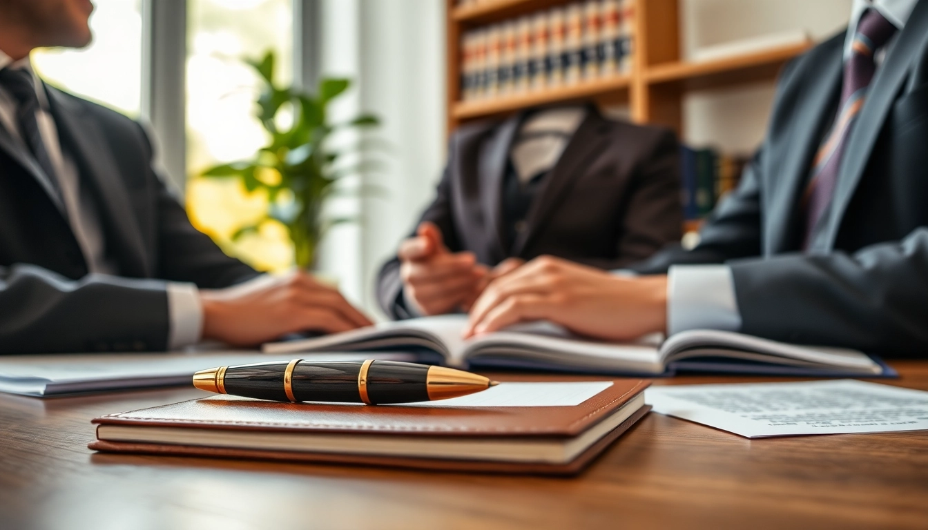 Discussing Wills in a professional setting with legal materials and a notebook.