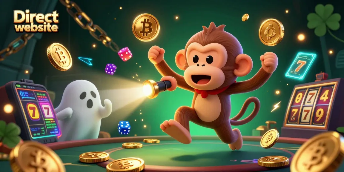Experience the thrill of the Direct website with a haunted casino scene featuring lively characters and glowing crypto elements.