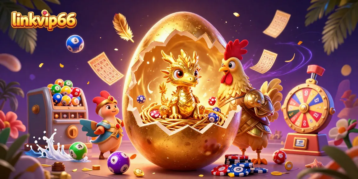 Experience thrilling wins at linkvip66 with a golden dragon and lively casino elements in a vibrant illustration.