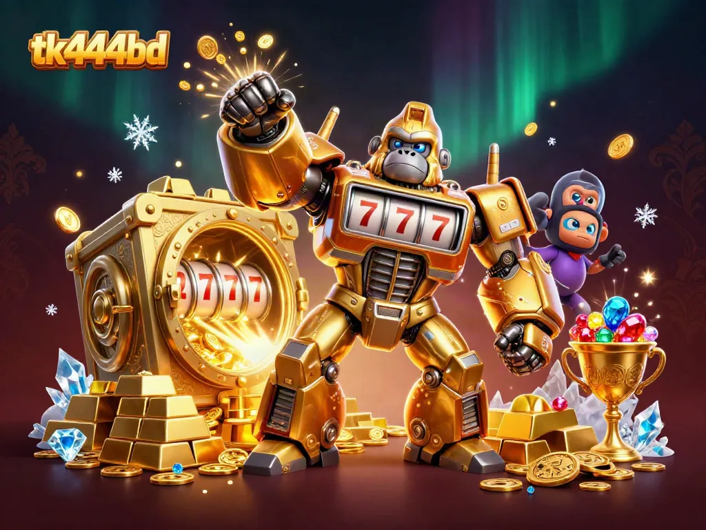 Experience thrilling gameplay with tk444bd's golden gorilla mech and dazzling treasures