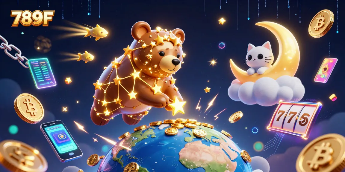 Engage with thrilling slot games at 789F amid a constellation scene with shimmering treasures.