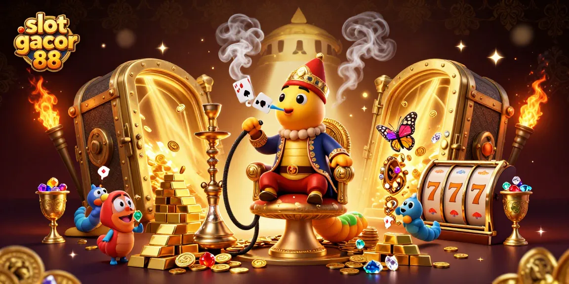 Engage in fast-paced slot gacor 88 action with captivating 3D casino illustration featuring rich golden treasures.