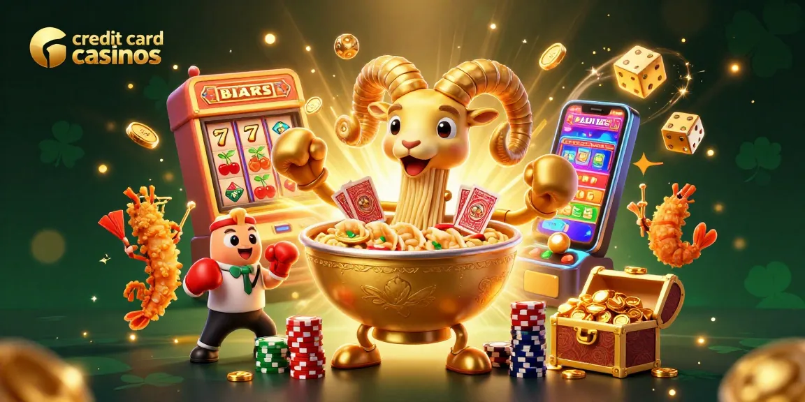 Engage with credit card casinos through a vibrant 3D casino scene featuring dynamic characters and game elements.