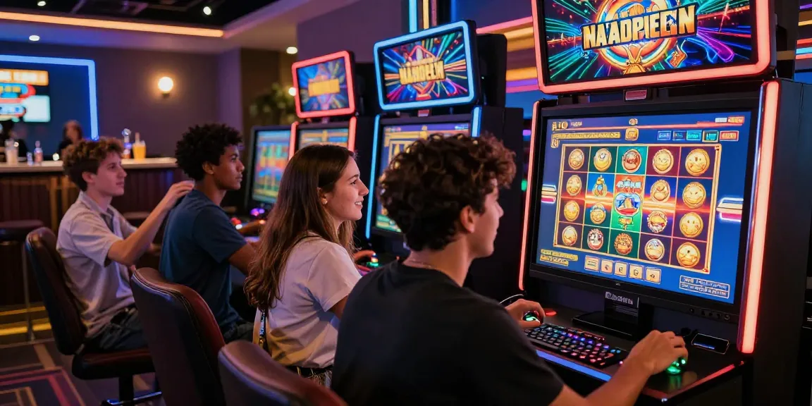 Diverse group of players enjoying new UK slot sites in a vibrant online casino environment.