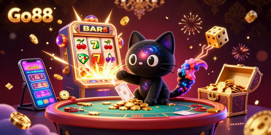 Engage in the thrilling world of Go88's cosmic casino featuring vibrant characters and exciting game elements.
