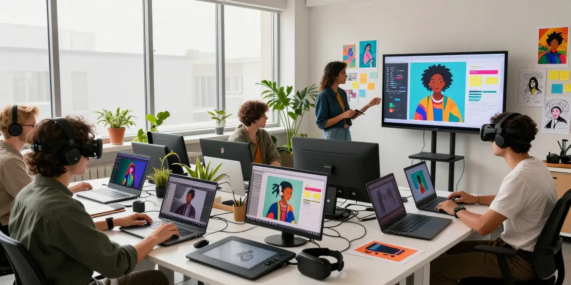 Creative team collaborating on innovative nsfw ai projects in a modern studio.