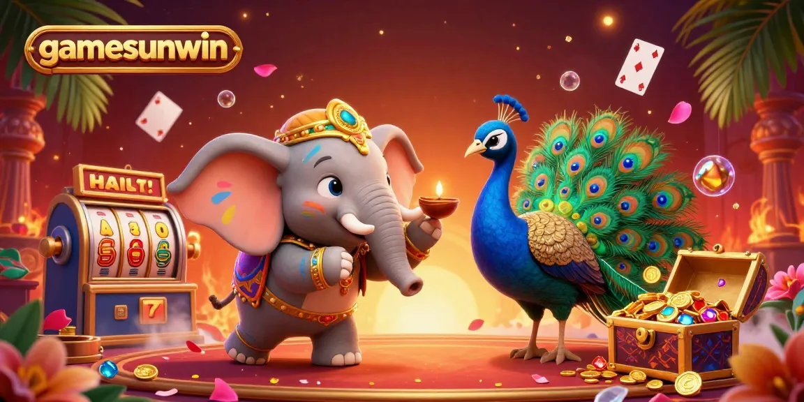 Experience the excitement at gamesunwin with a vibrant 3D casino scene showcasing playful characters and rich game elements.