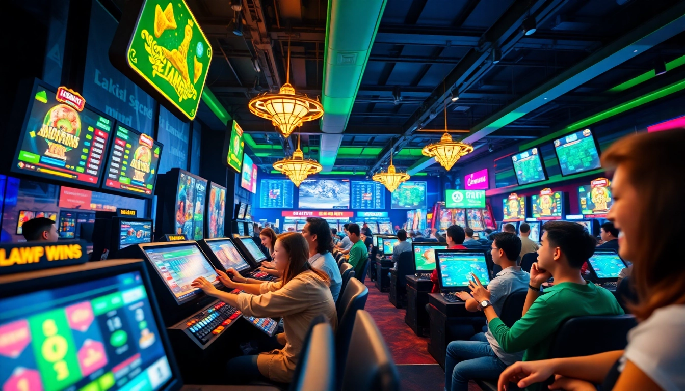 Engaging online gaming scene depicting the dynamic atmosphere of luck8win.live, showcasing casino games and sports betting.