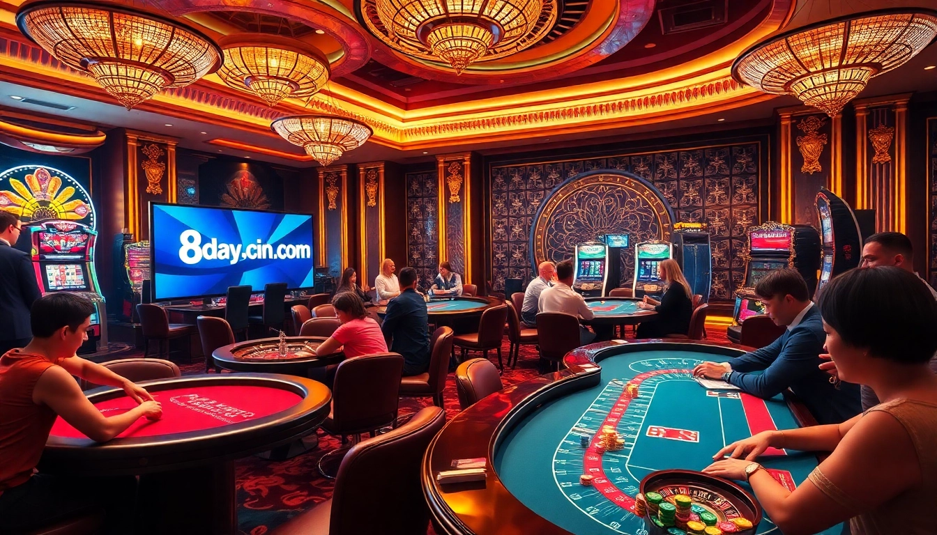 8day.cn.com casino scene showcasing vibrant poker tables and exciting gaming atmosphere.