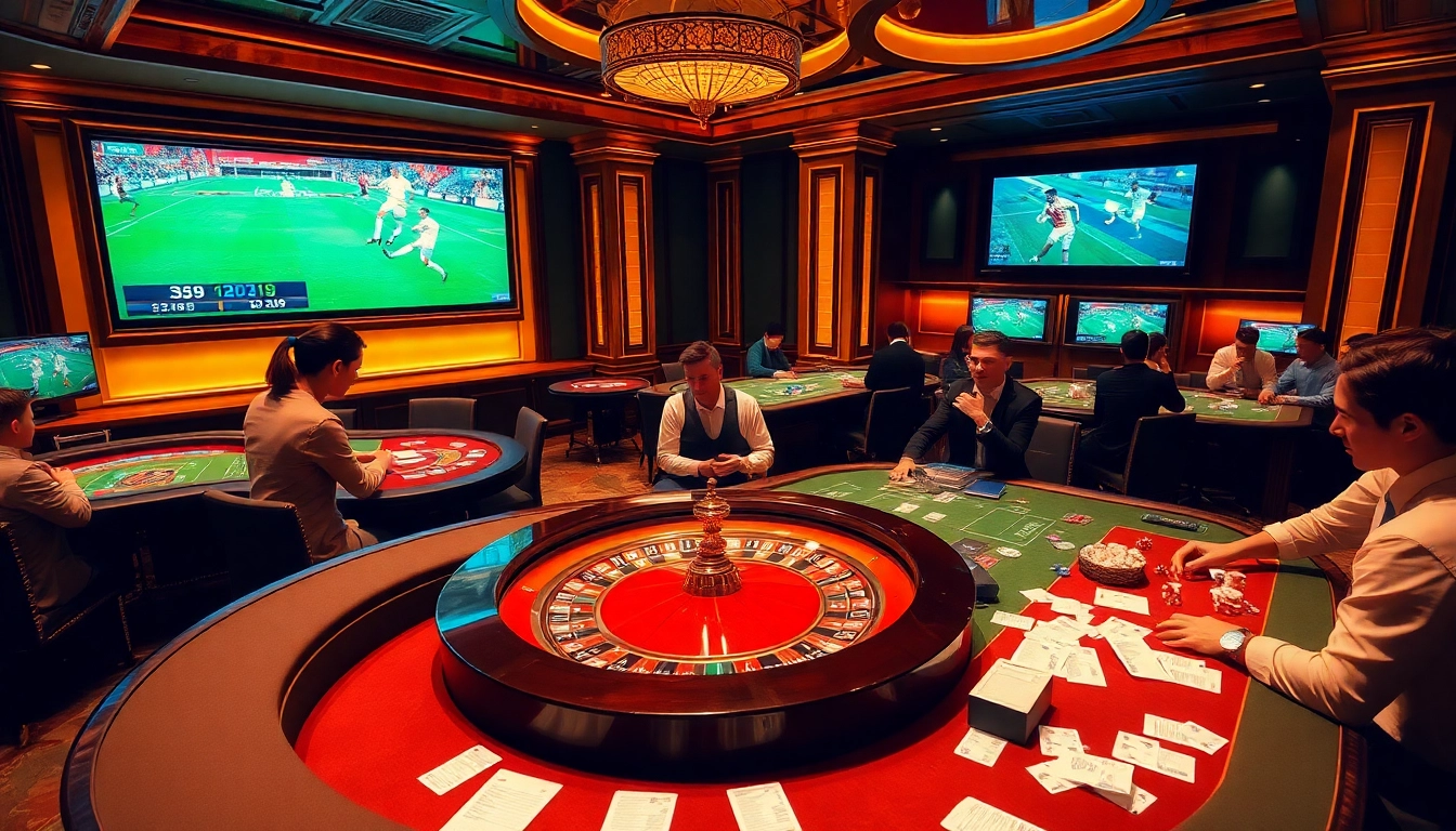 Engaging gamblers as they experience the thrill of "vào lưới" moments and sports betting in a luxurious casino.