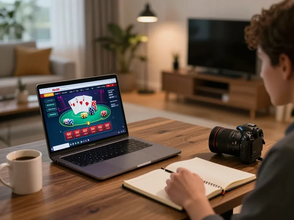 Player using Net88 platform on laptop for online poker, showcasing engaging casino experience
