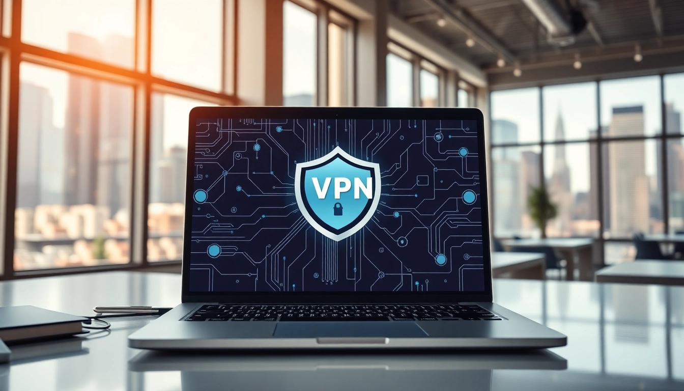 Secure VPN interface on a laptop showcasing digital protection features.